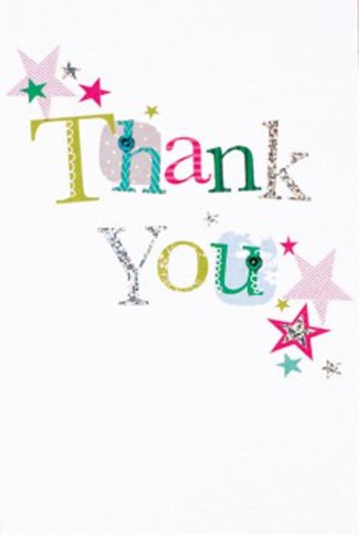 On this thank you card, there's a quiet exuberance reminiscent of Woodside Park's beautiful green corridors and neighbourly warmth. The letters, each with their own distinctive flair-some whimsical with playful dots and flowing shapes, others elegant and almost calligraphic-spell out gratitude in a visual melody. Vibrant starbursts, streaked in shimmering pink, rich turquoise, and luminous silver, cluster close to the inscription, as if blessing the sentiment with cheerful energy. The card's composition feels airy and uncluttered, its bright white canvas echoing the lightness of Woodside Park's open skies. Subtle, sophisticated artistry ensures the card doesn't veer into formality, instead offering a universally appealing warmth, whether delivered to a long-time friend or a new neighbour. Perfect to accompany a seasonal bouquet-perhaps freshly arranged for a nearby celebration-this card's playful yet refined design captures both the joy of gratitude and the welcoming heart of the Woodside Park community.